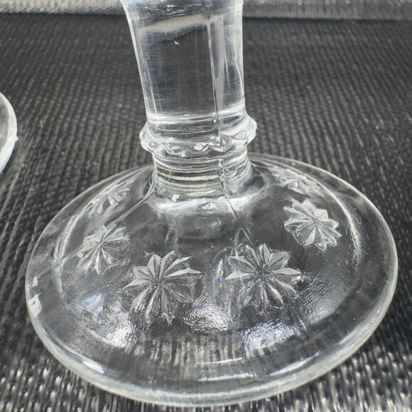 Antique Moon and Stars Palace Clear Goblet Cups Stems Set 2 Manganese 365nm UV - Picture 7 of 11